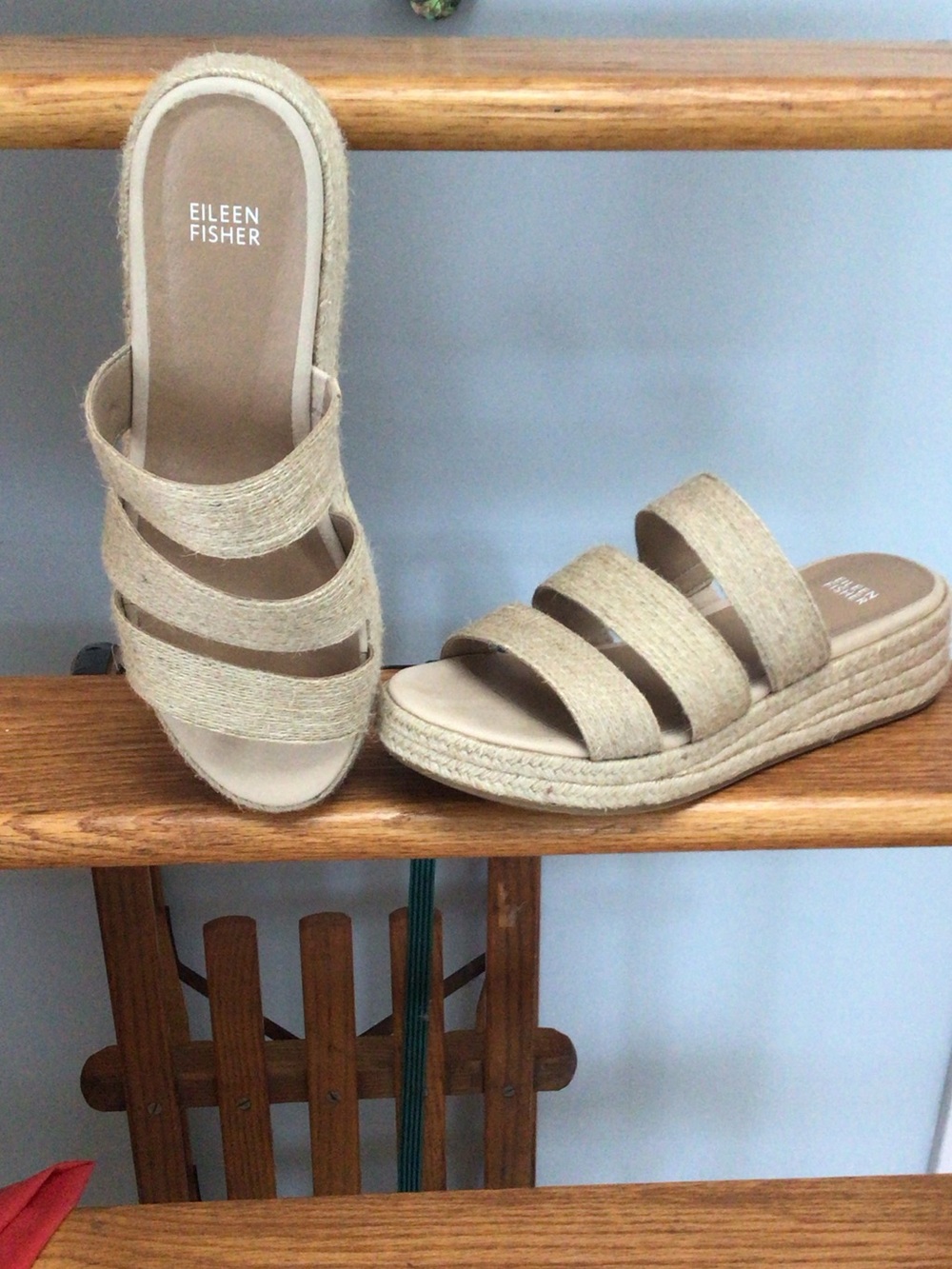 Eileen Fisher Natural Beige Woven Espadrille Slide Sandals